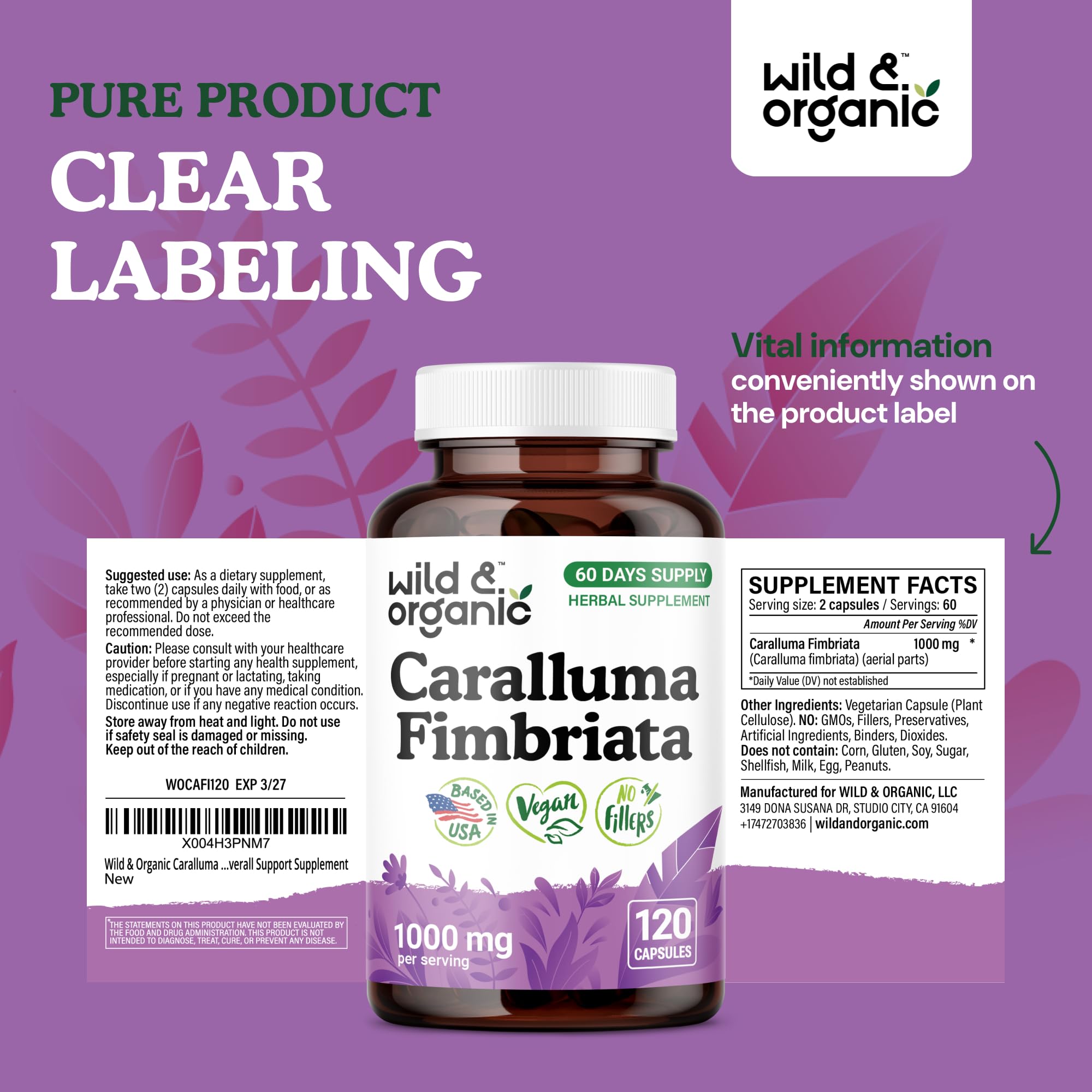 Eco-friendly packaging for Wild & Organic Caralluma Fimbriata capsules