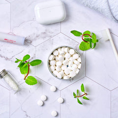 Eco-friendly peppermint toothpaste tablets packaging