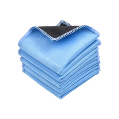 Five Eco-Fused double-sided microfiber cleaning cloths with black microfiber side and blue suede side