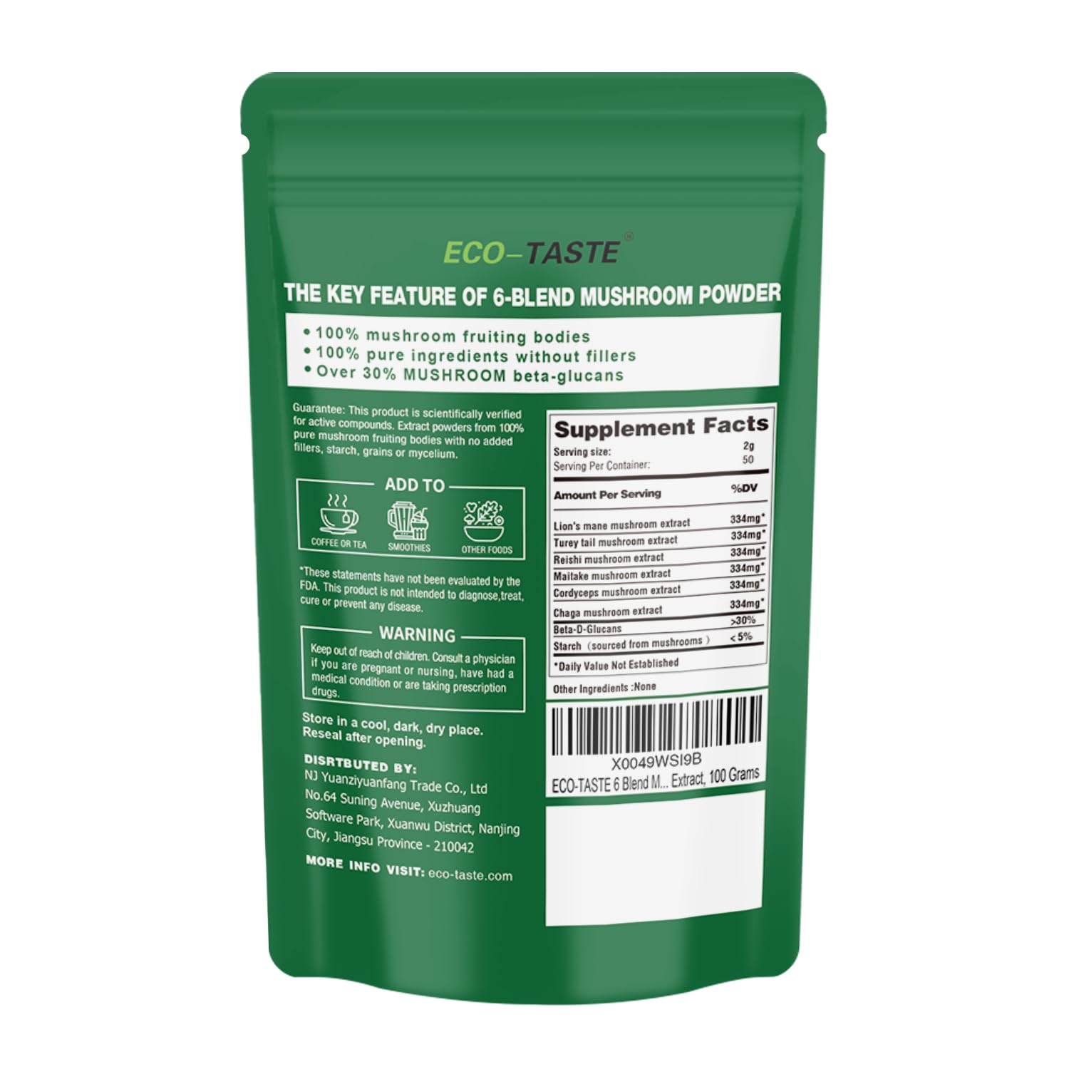 No fillers or additives; natural fruiting body extract powder