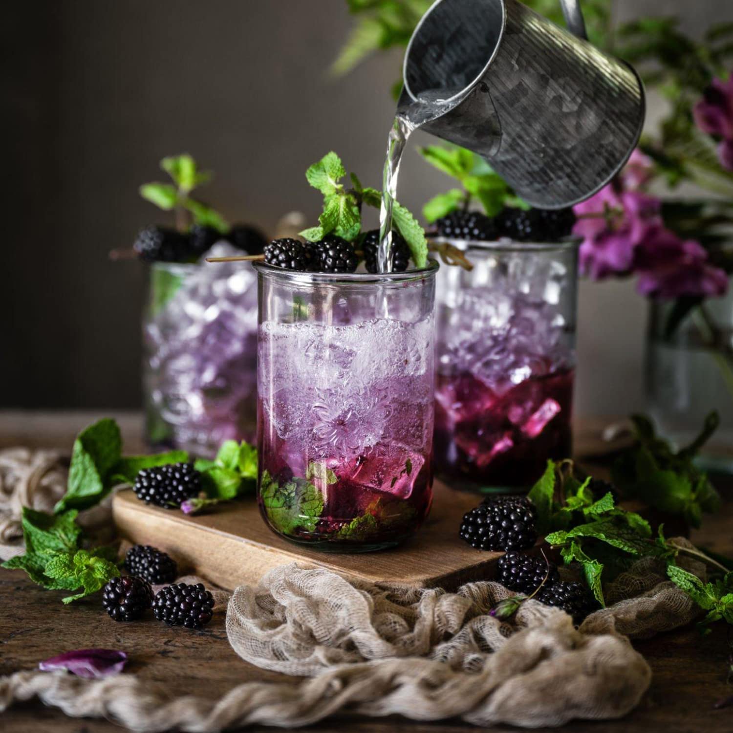 Powder being mixed into a smoothie or drink