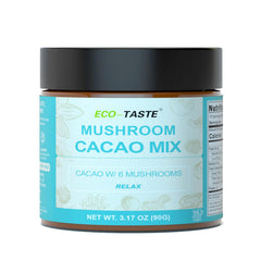 Front view of ECO-TASTE Mushroom Cacao Mix 3.17oz (90g) package