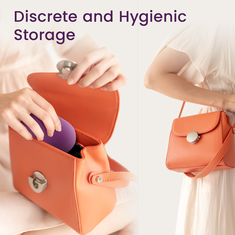 EcoBlossom compact cup holder; compatible with any menstrual cup brand.