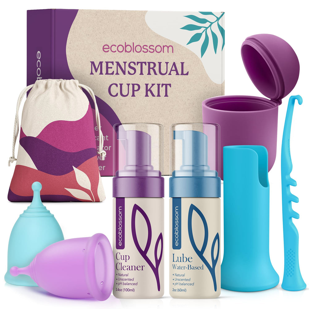 EcoBlossom complete kit: both cup sizes ready for reuse in on-the-go lifestyles