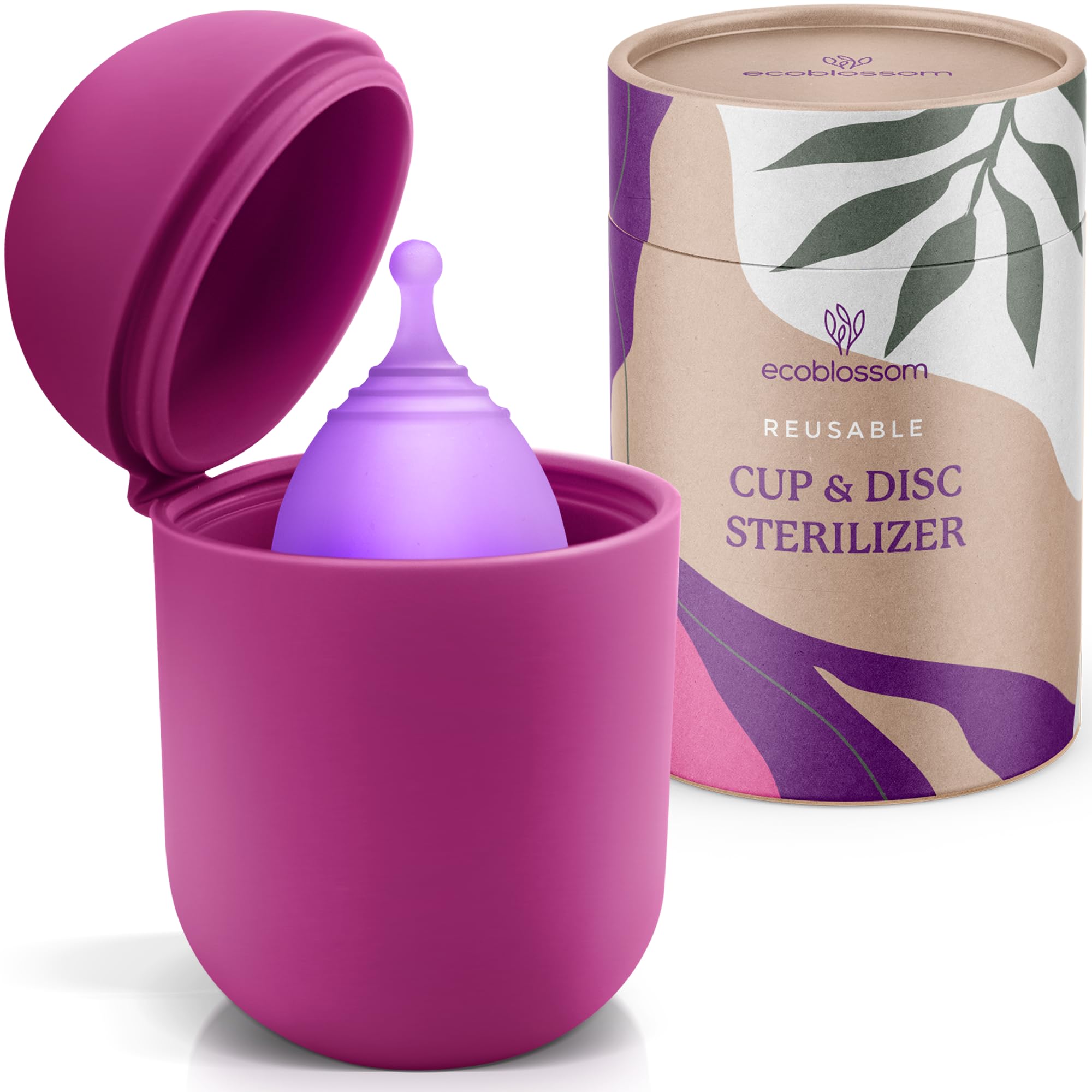 EcoBlossom menstrual cup case rose closeup shows discreet storage for privacy and portability.