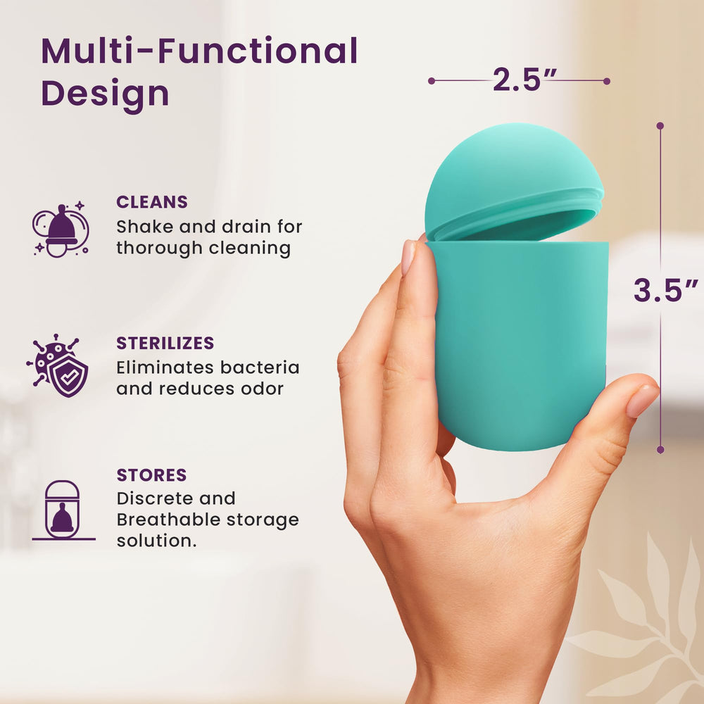 EcoBlossom microwave-ready sterilizer in cyan, shows steam-clean capability.