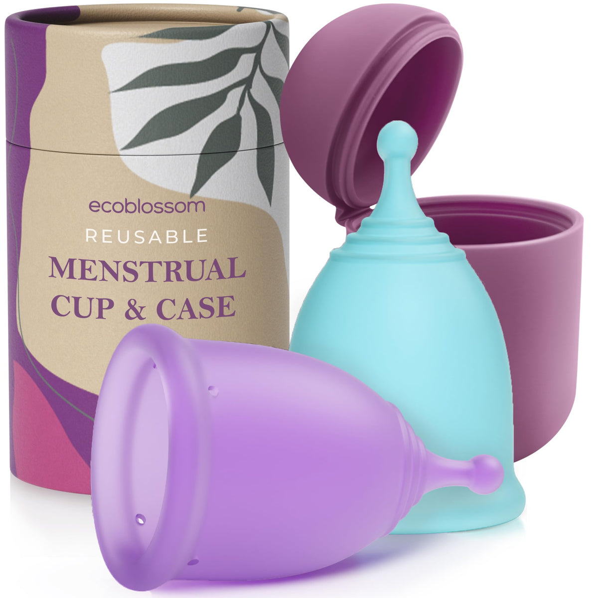 EcoBlossom reusable menstrual cup close-up shows premium silicone for comfortable wear and leak protection