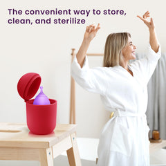 EcoBlossom rose-colored case in daily use suggests subtle, portable hygiene.
