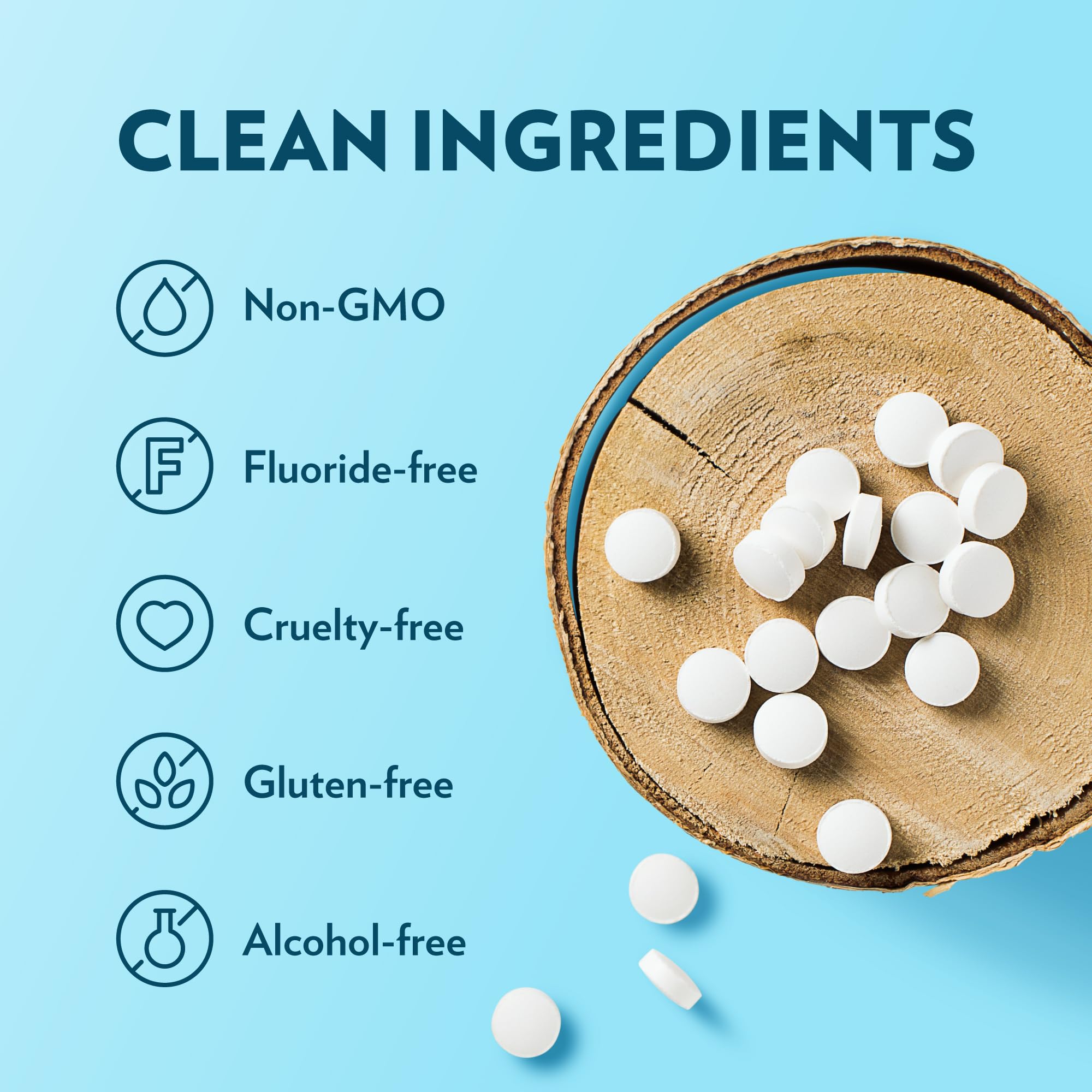 Hydroxyapatite, CoQ10, xylitol and oral probiotics ingredients illustration