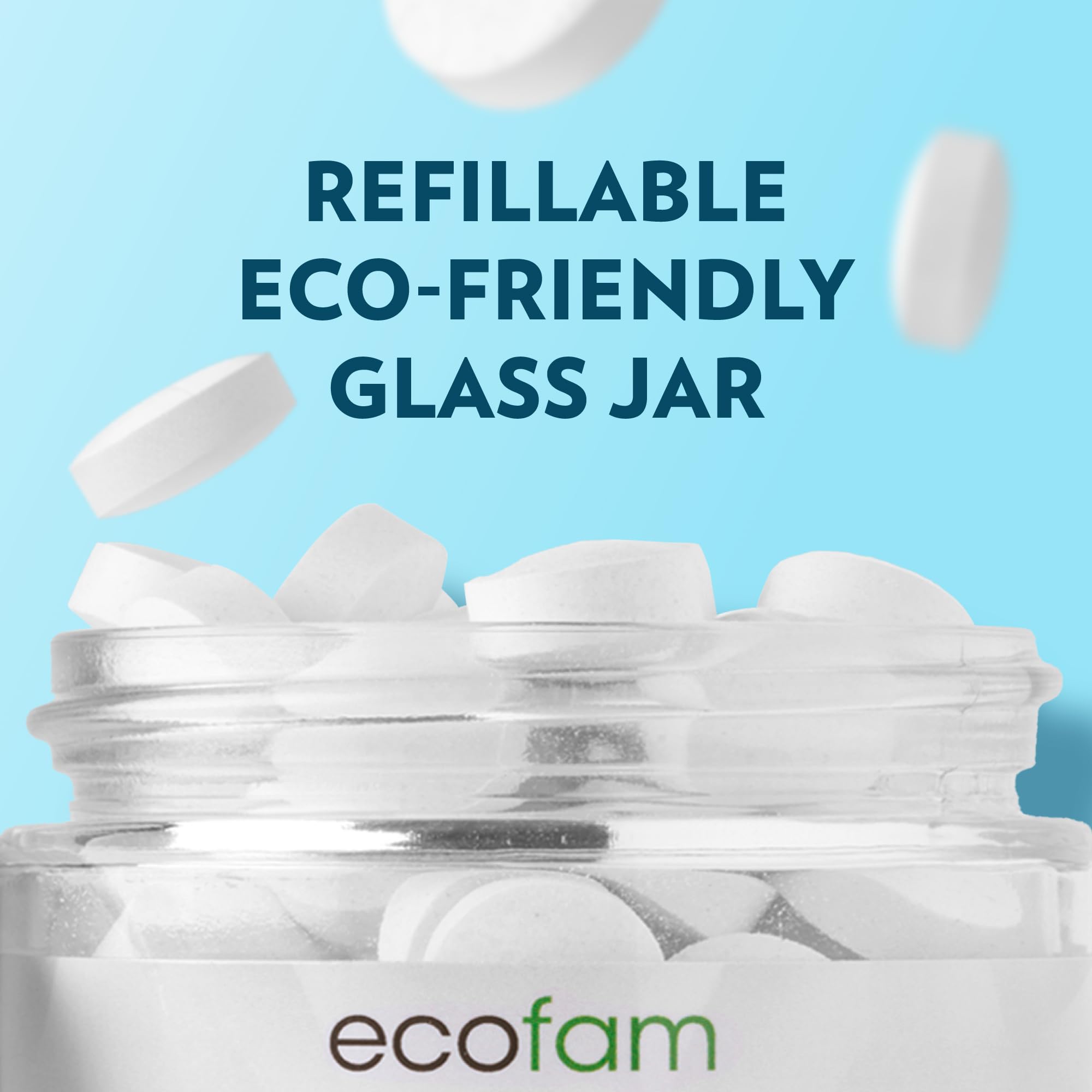 Travel-size mouthwash tablets in a glass jar for on-the-go use