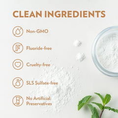 Fluoride-free toothpaste powder label