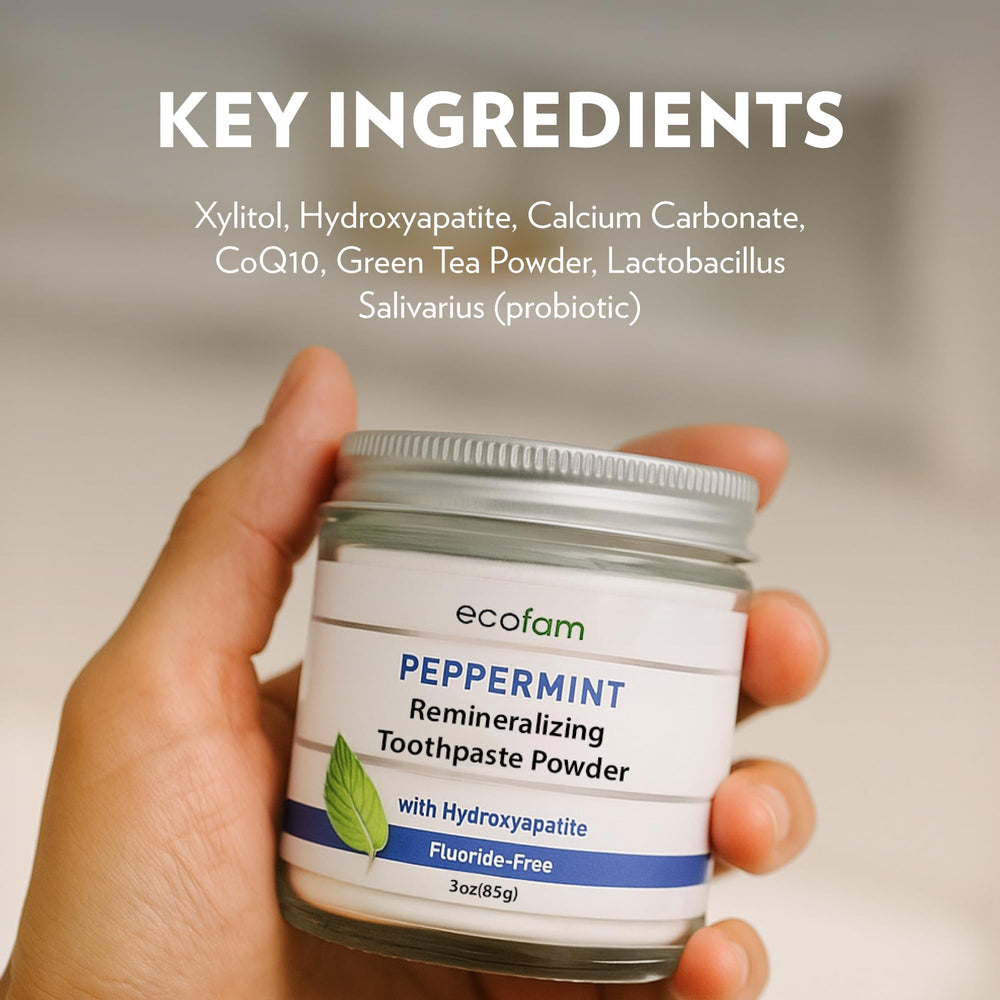 Peppermint flavor toothpaste powder for on-the-go use