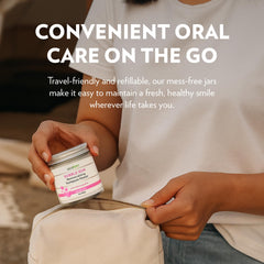 Travel-friendly Ecofam toothpaste powder jar for on-the-go