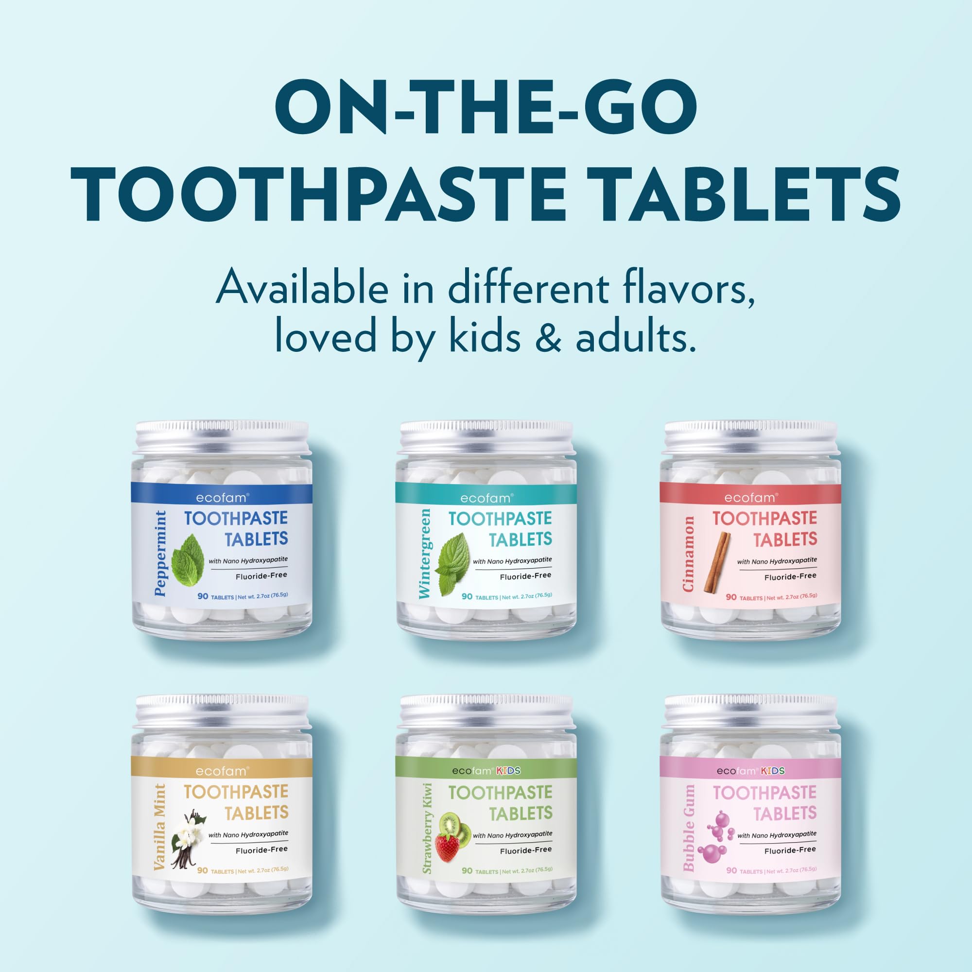 Child brushing teeth with EcoFam toothpaste tablets