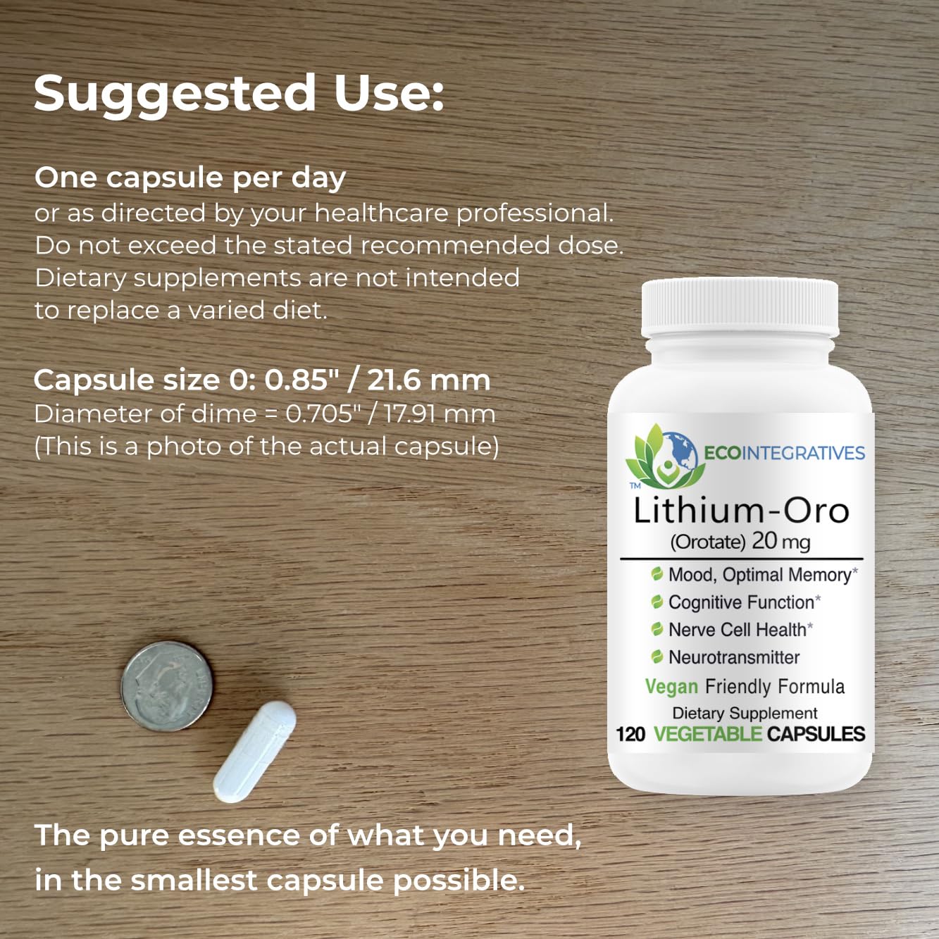 Pharmacy grade elemental lithium orotate 20 mg capsule