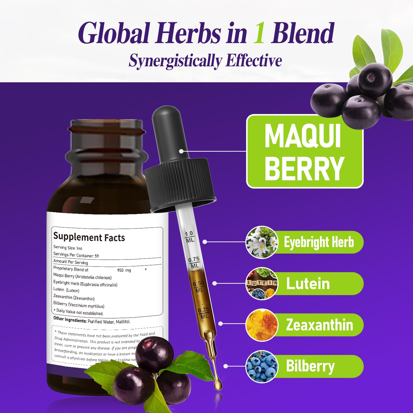 Liquid Herbal Drops for Tear Production and Eye Comfort – 2 oz