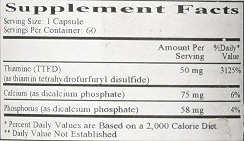Back label of Ecological Formulas Allithiamine Vitamin B1 50 mg bottle