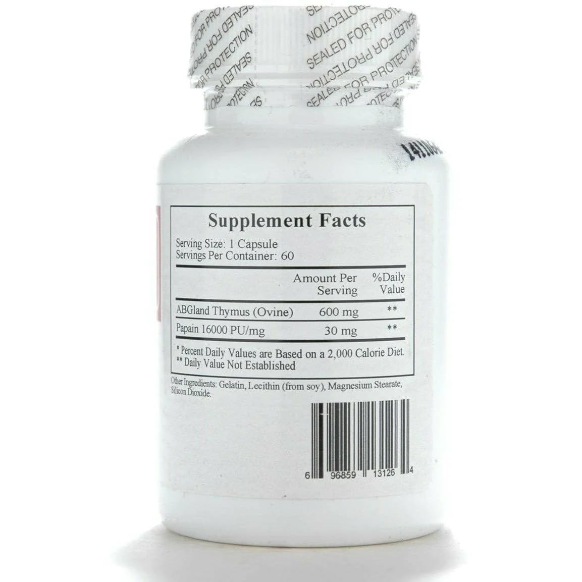 Ingredients panel for LTP 600 mg 60 capsules