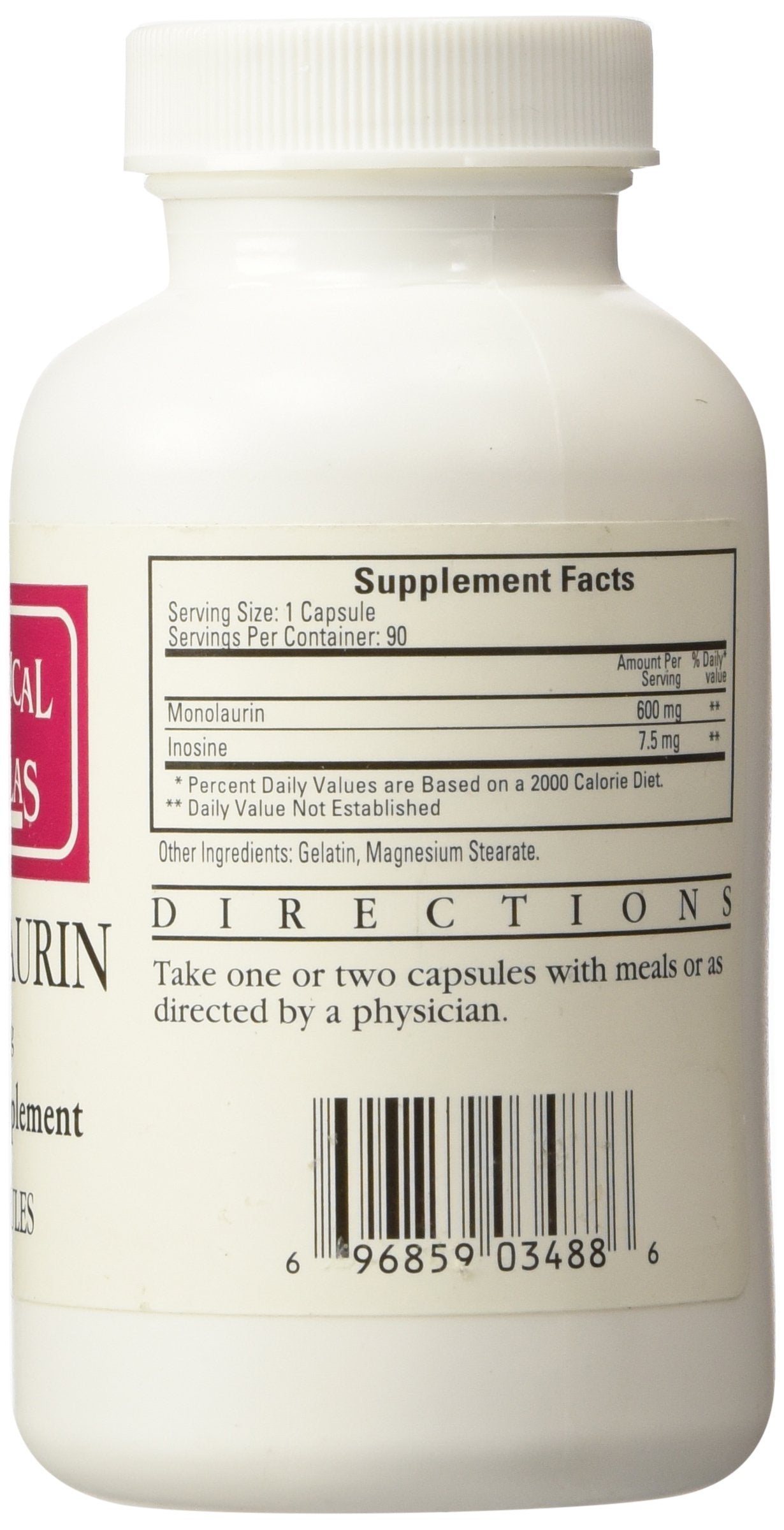 Monolaurin 600 mg 90 capsules bottle side angle
