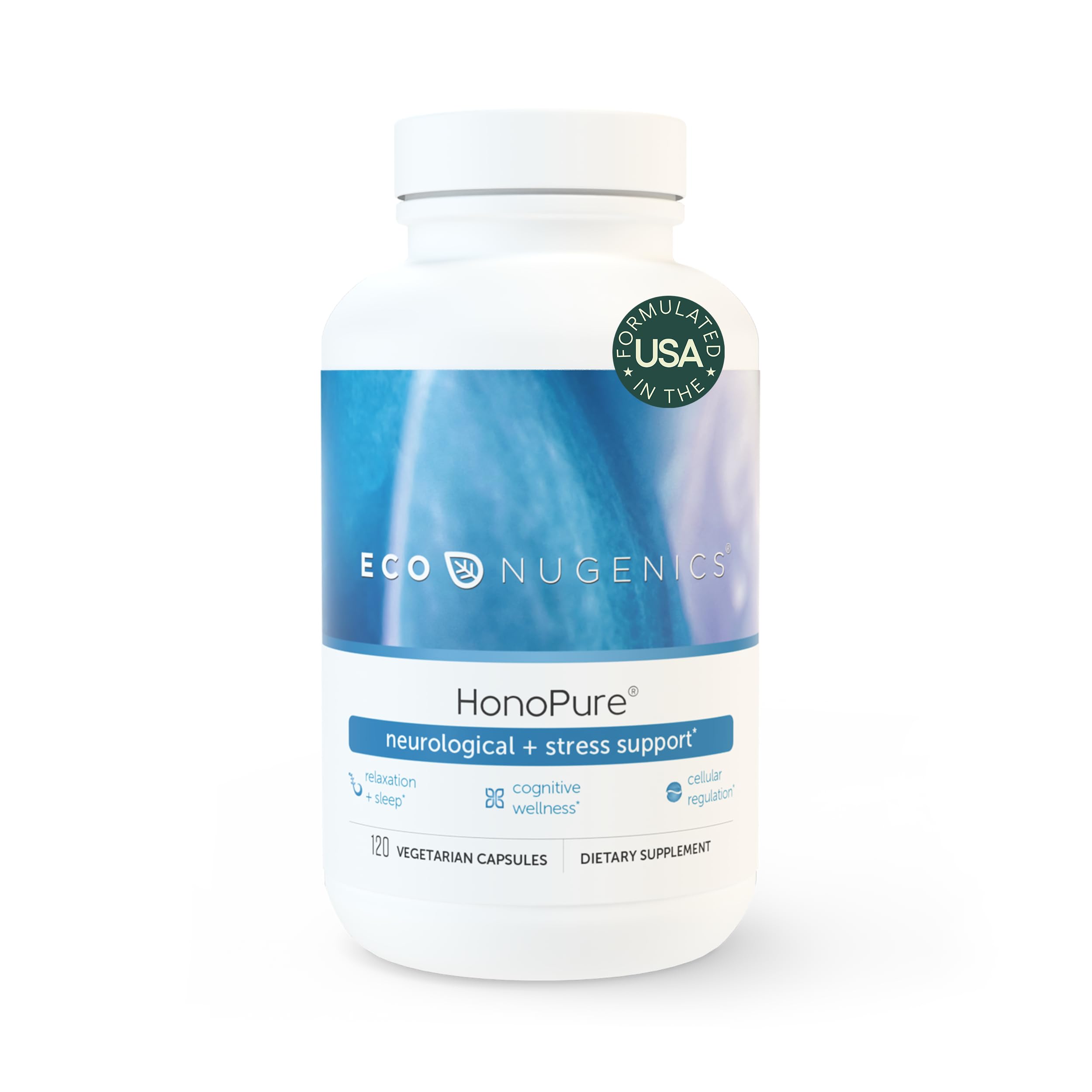EcoNugenics HonoPure bottle front view highlighting purity for cellular support
