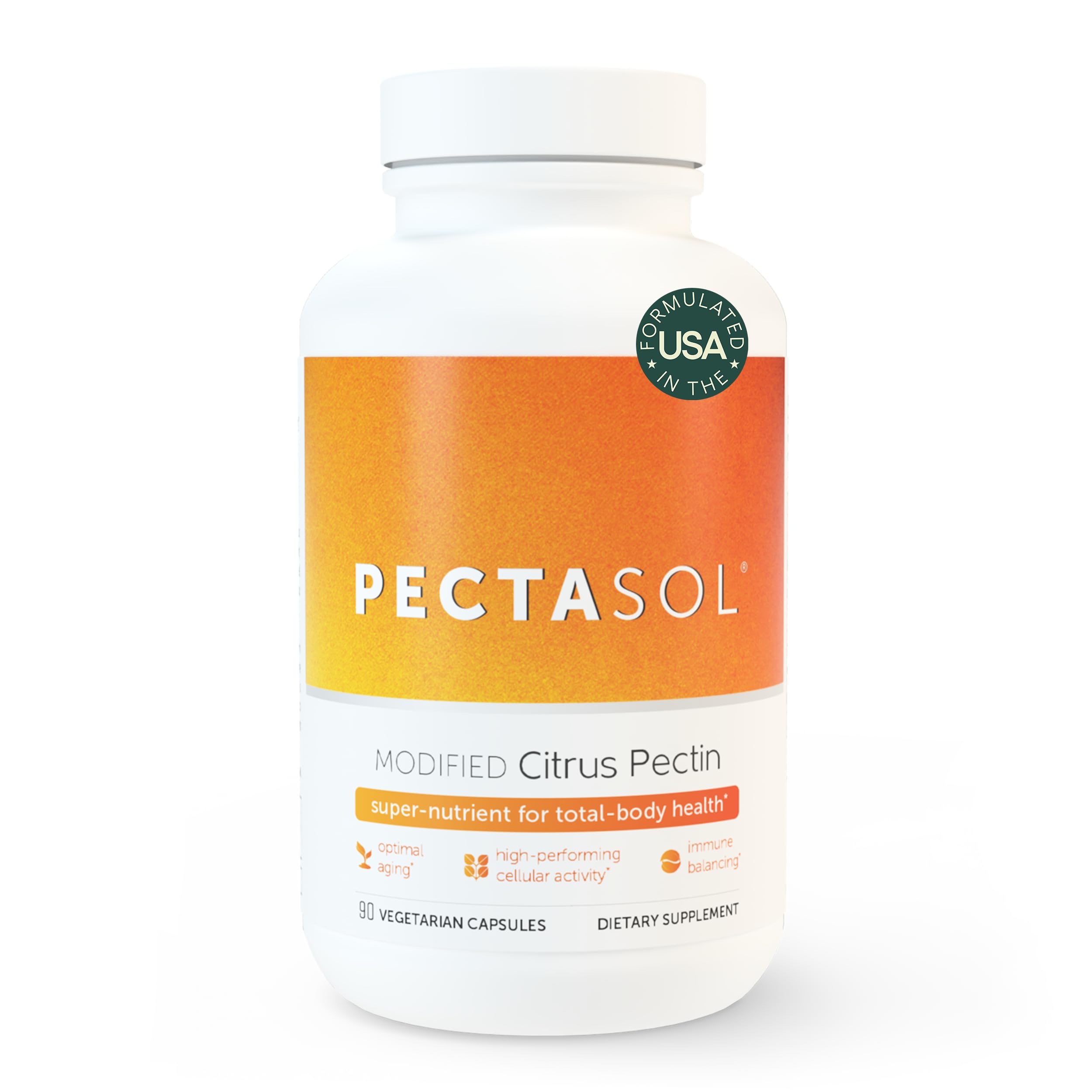 EcoNugenics PectaSol bottle front showing MCP formula for immune balance and healthy aging.