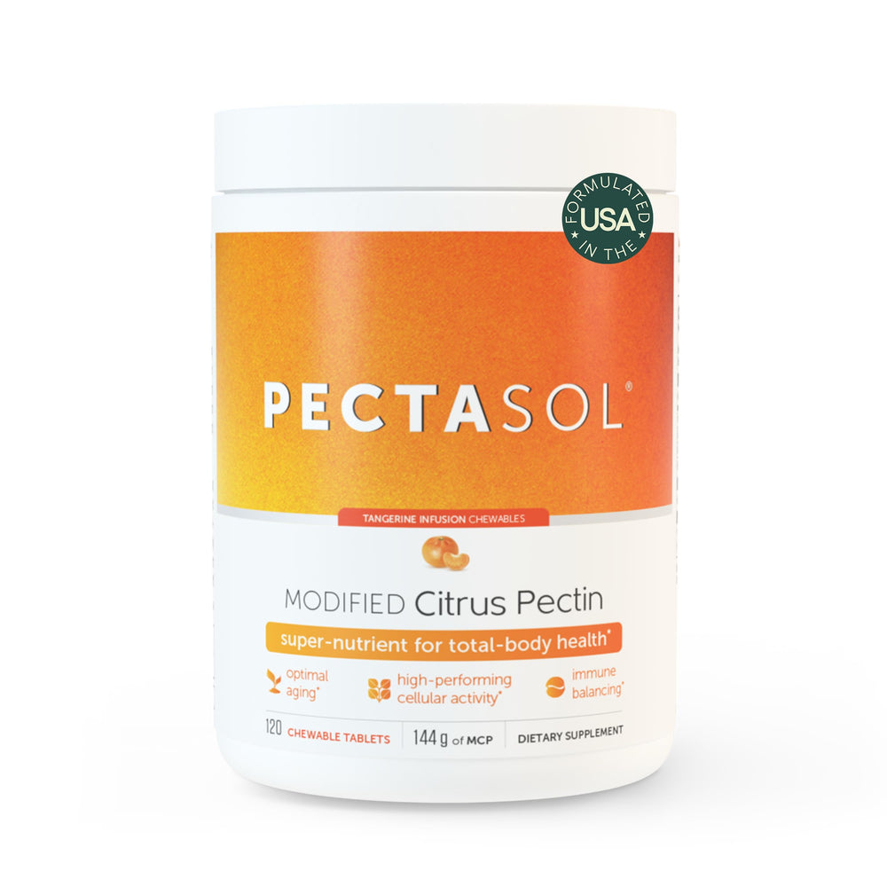 EcoNugenics PectaSol tangerine chewables on bottle label for easy daily use.