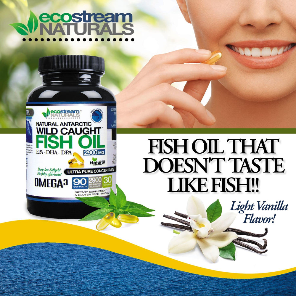 Ecostream Naturals Omega-3 bottle back label with ingredients and GMP