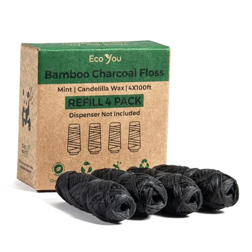 EcoYou bamboo charcoal dental floss with mint refills and 4 spools