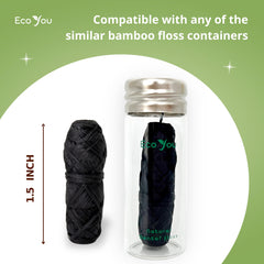 Mint-flavored, waxed bamboo floss with charcoal