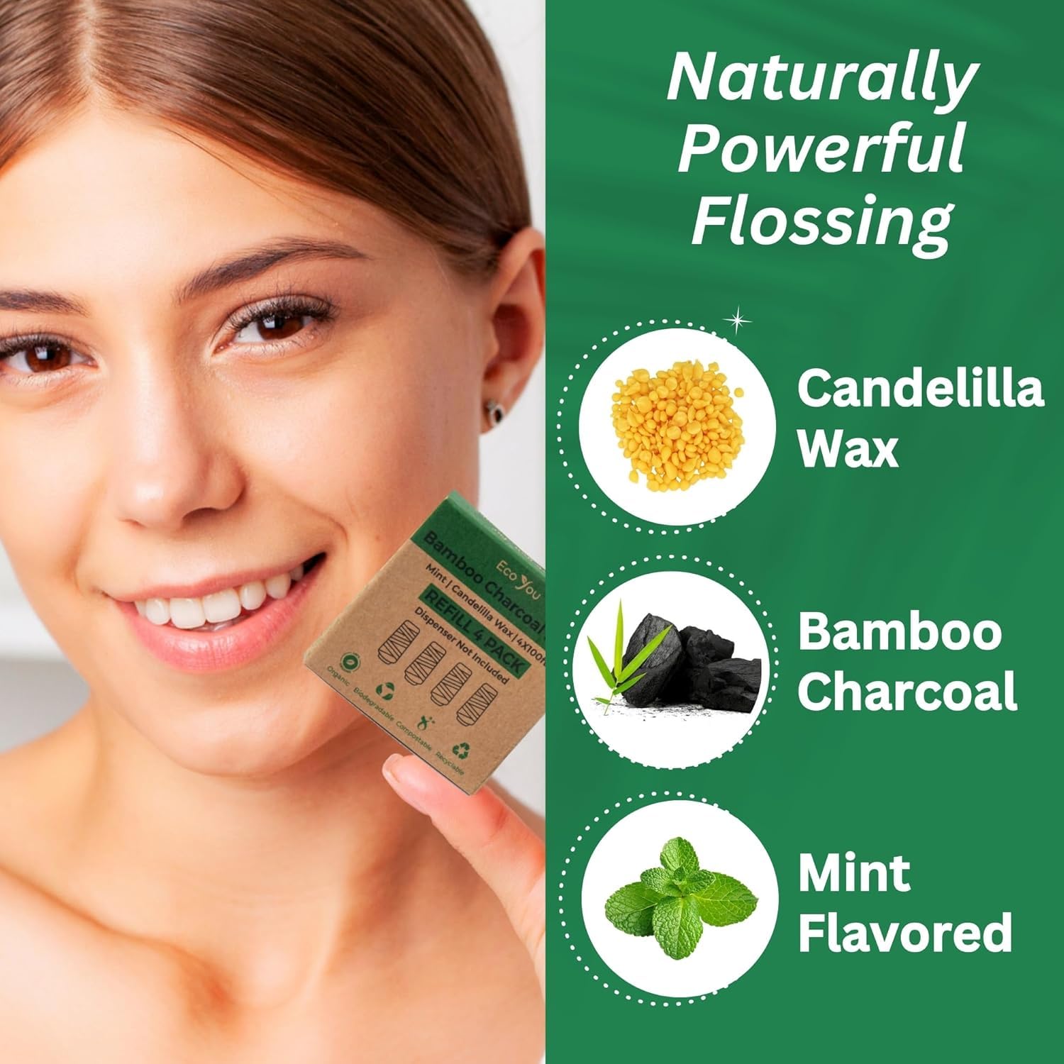 Vegan biodegradable bamboo floss for zero waste packaging