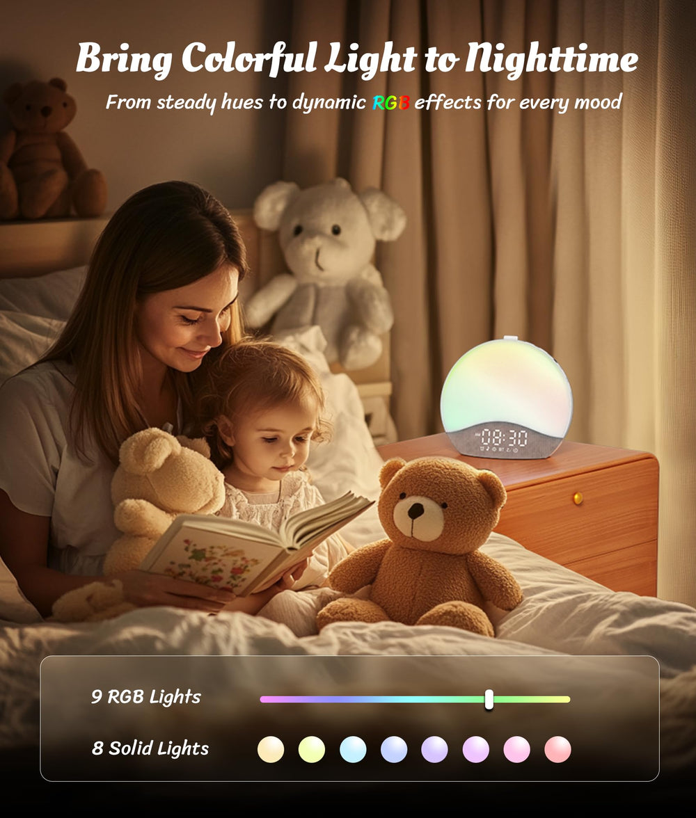 ecozy Sunrise Alarm Clock Bluetooth speaker delivers clear playback for music or sleep sounds.