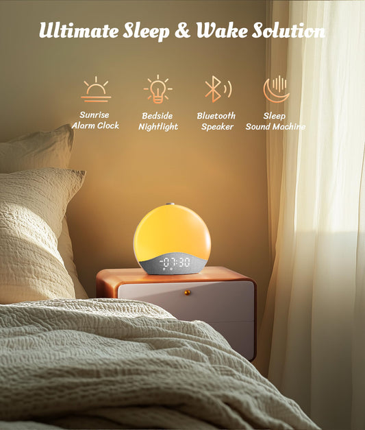ecozy Sunrise Alarm Clock sunrise feature provides gradual wake-up lighting for calmer mornings.
