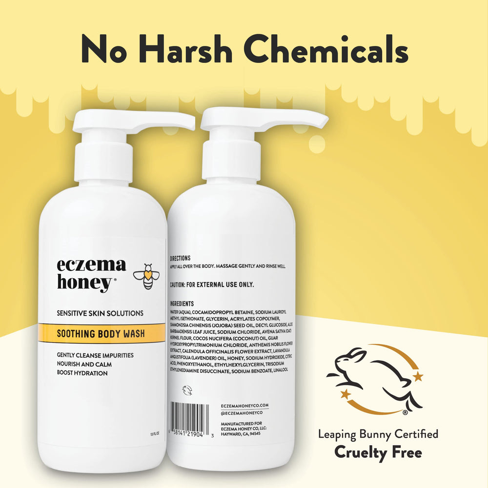 Eczema Honey on shelf, Leaping Bunny certified cruelty-free product.