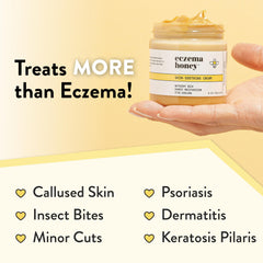 ECZEMA HONEY box displays cruelty free and Leaping Bunny certification marks.