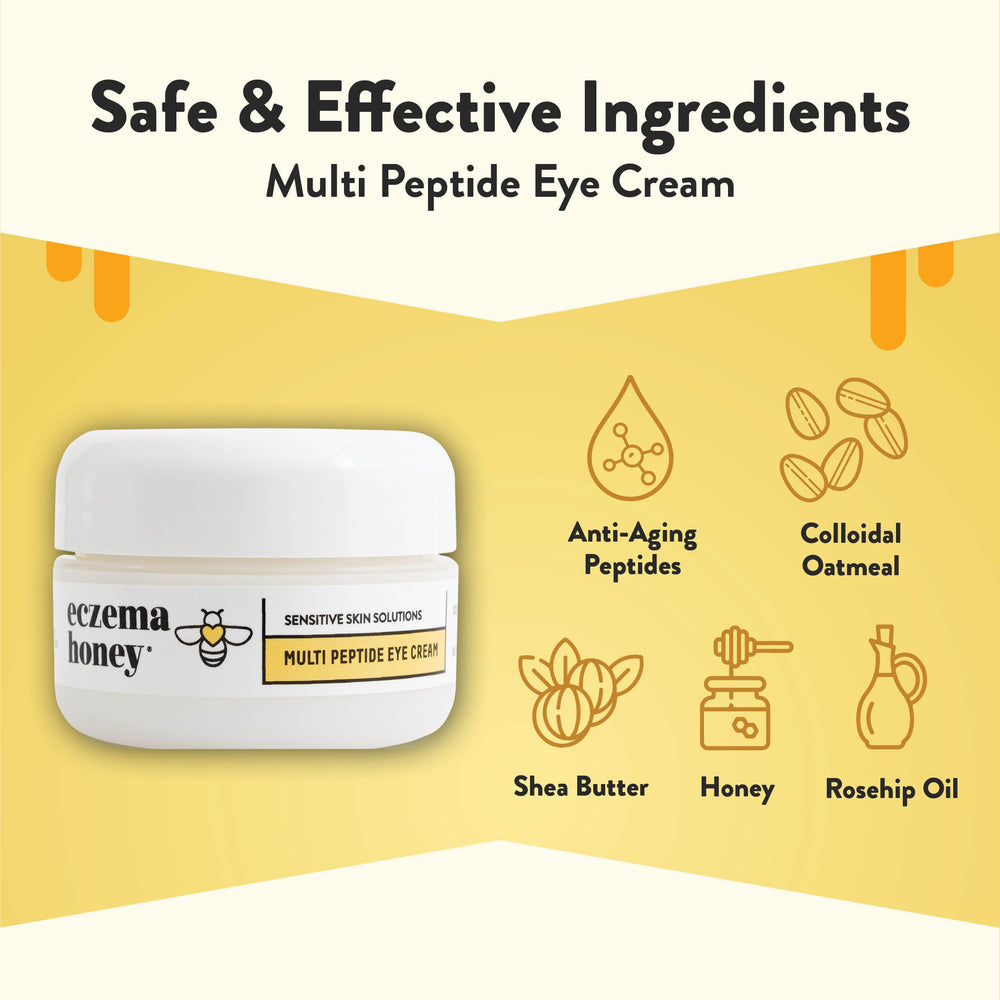ECZEMA HONEY eye cream daily application demonstrates gentle hydration for eczema-prone eyes.