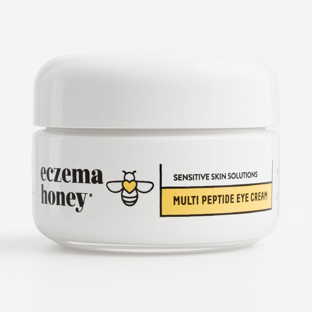 ECZEMA HONEY Multi Peptide Eye Cream jar closeup showing creamy texture for delicate under-eye skin.