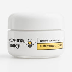 ECZEMA HONEY Multi Peptide Eye Cream jar closeup showing creamy texture for delicate under-eye skin.