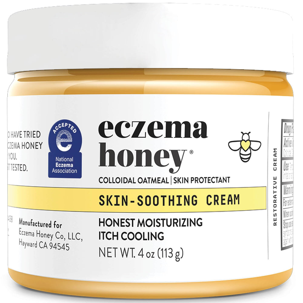 ECZEMA HONEY original skin soothing cream tub provides daily hydration and itch relief.