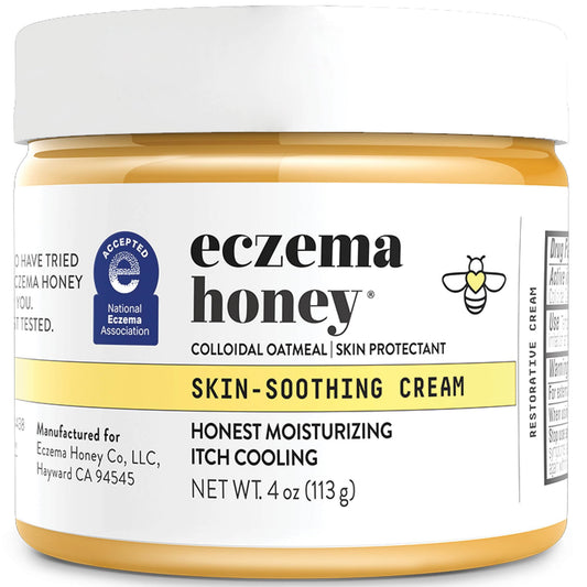 ECZEMA HONEY original skin soothing cream tub provides daily hydration and itch relief.
