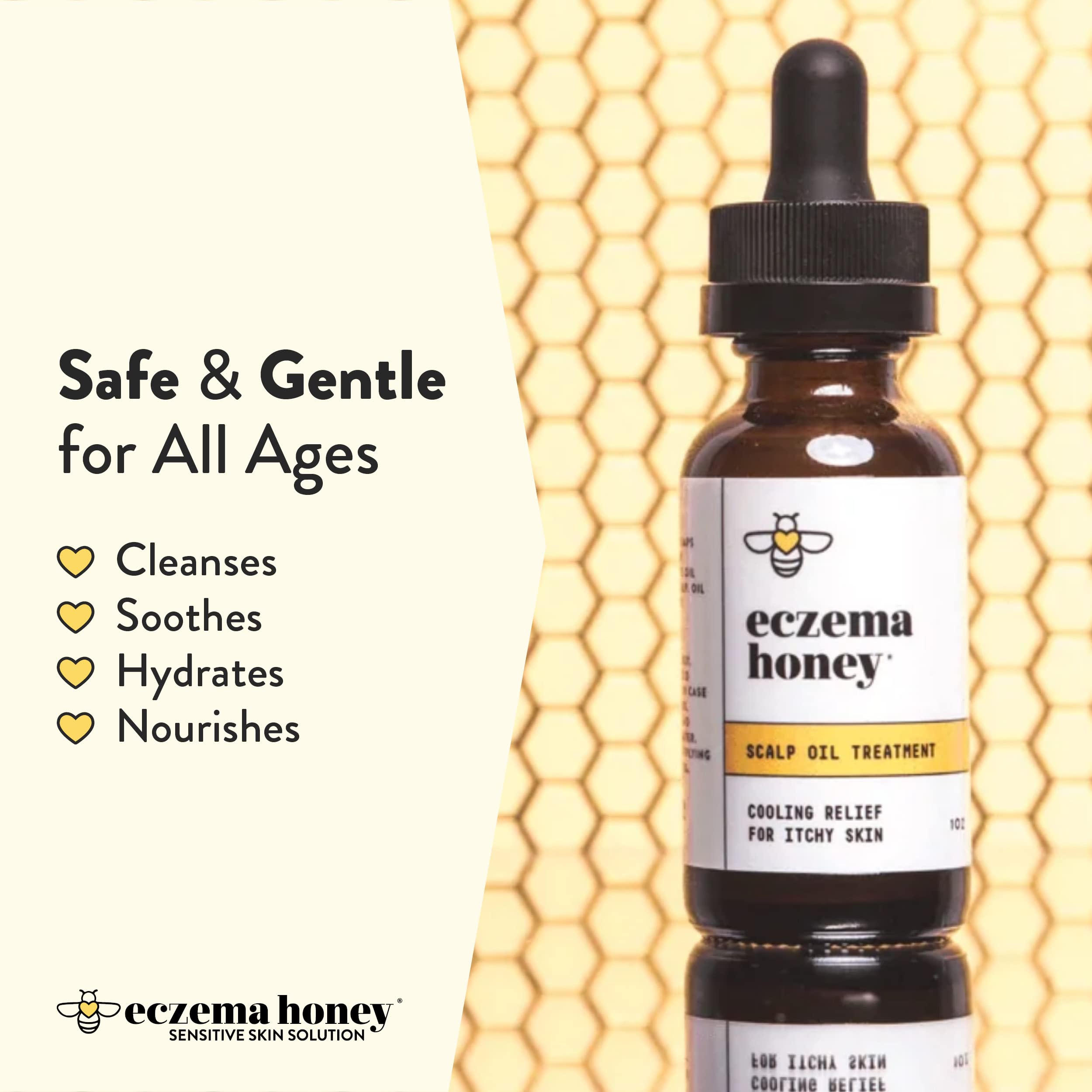 ECZEMA HONEY scalp oil massage demonstrates relaxing application for smoother roots.