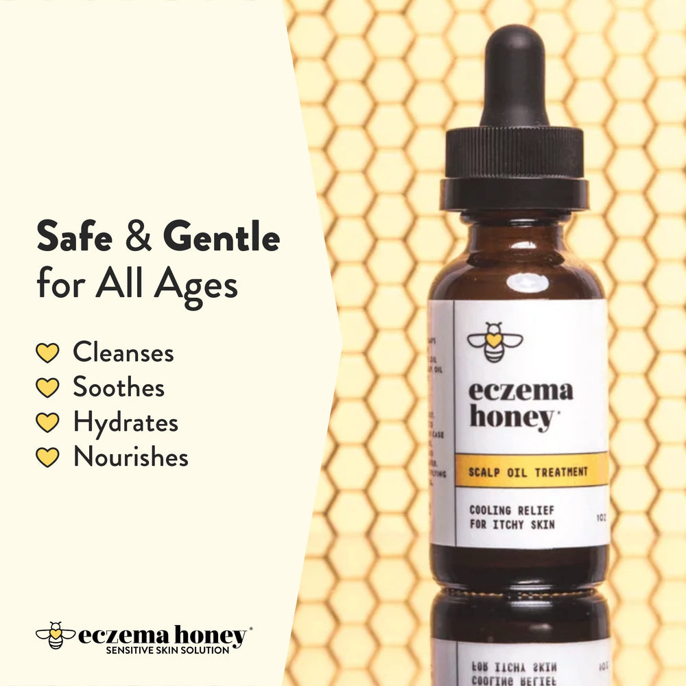 ECZEMA HONEY scalp oil massage demonstrates relaxing application for smoother roots.