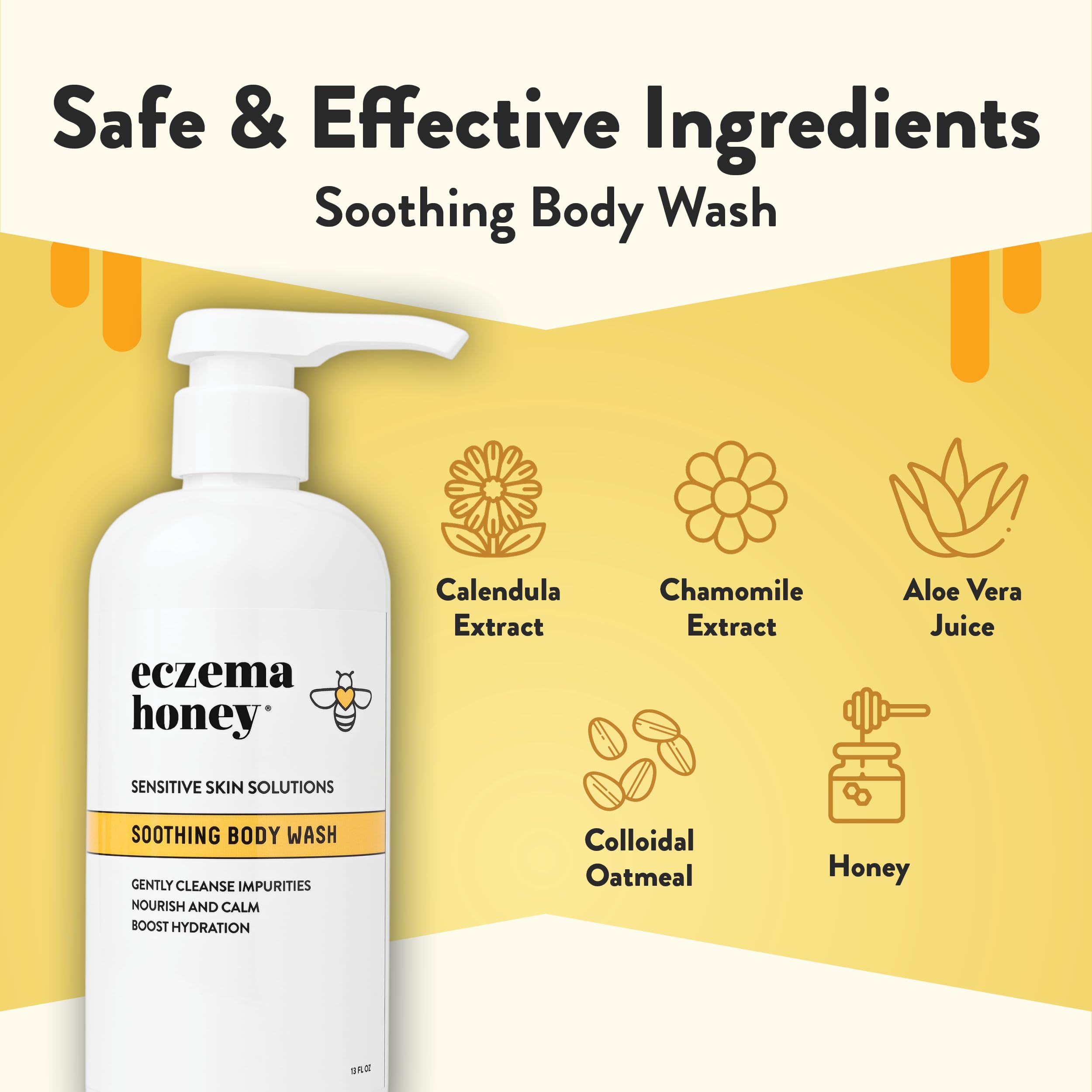 Eczema Honey wash lather demonstrates rich foam for dry skin relief.