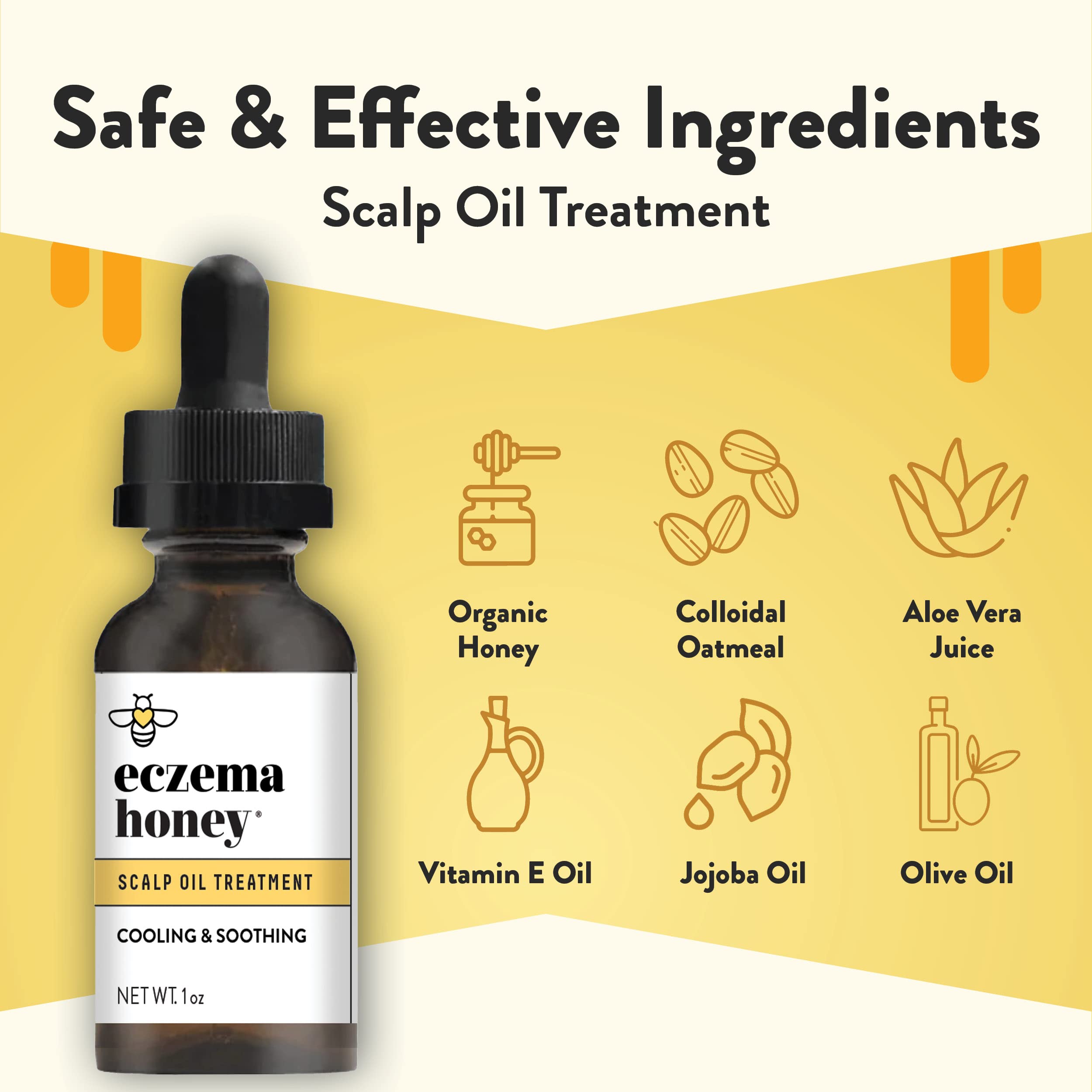 ECZEMA HONEY drops on scalp for easy application and daily itch relief.