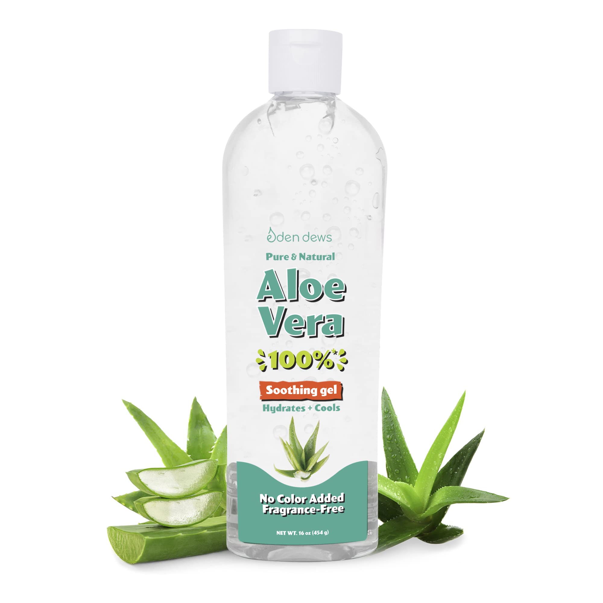 Eden Dews Aloe Vera Gel applied to the face for soothing hydration.