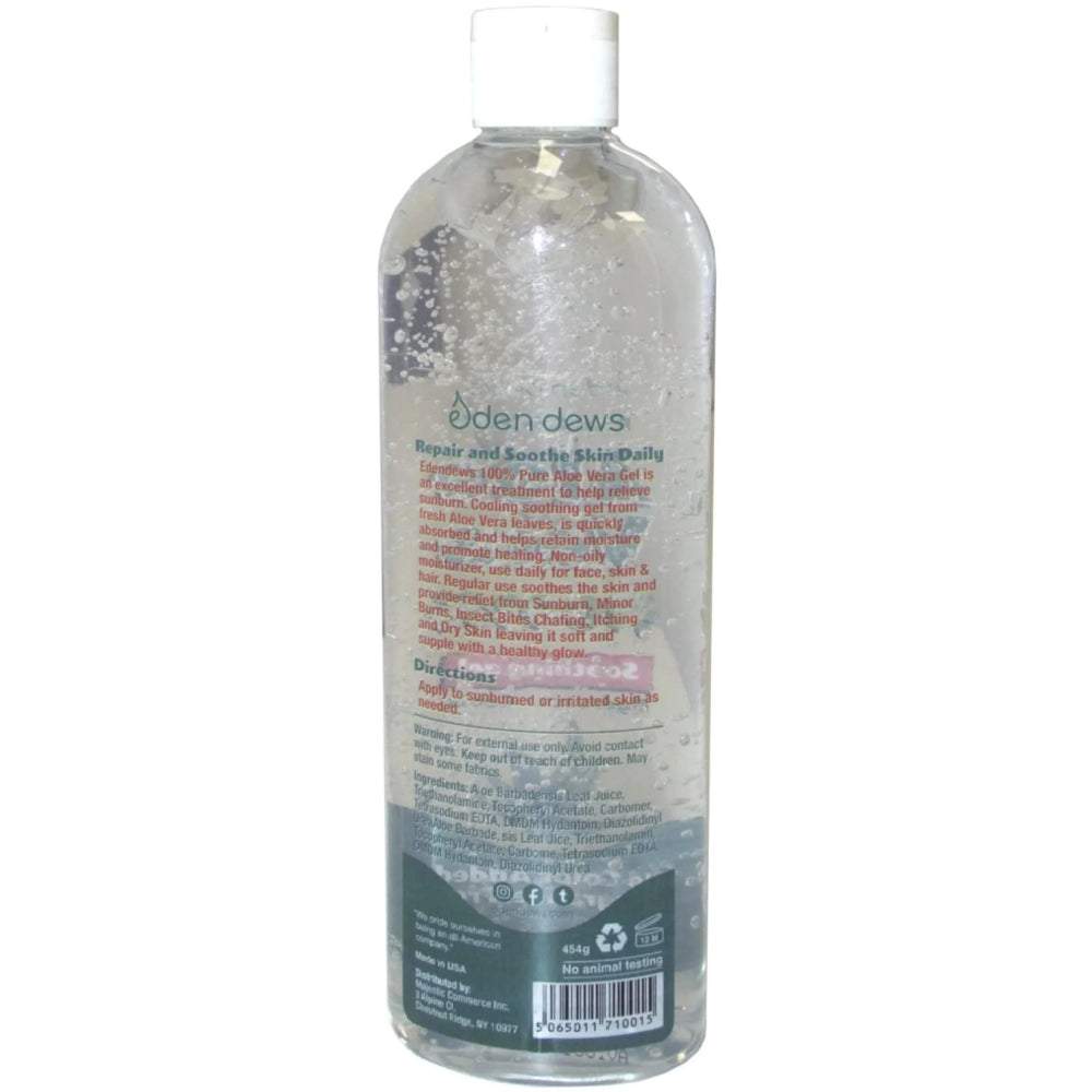 Eden Dews Aloe Vera Gel used in hair care to hydrate and tame frizz.