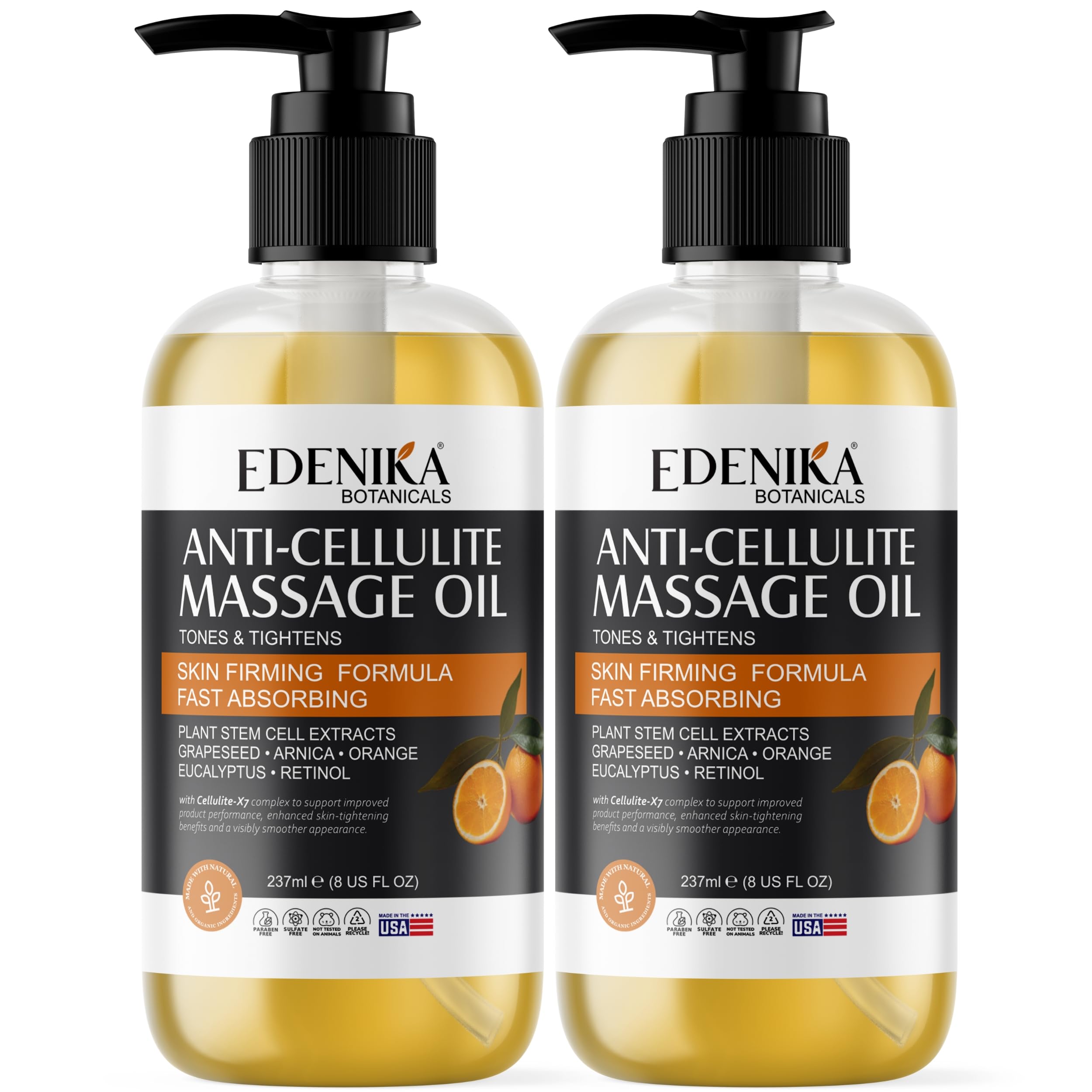 Two Edenika Botanicals Anti-Cellulite Massage Oil 2-pack bottles.