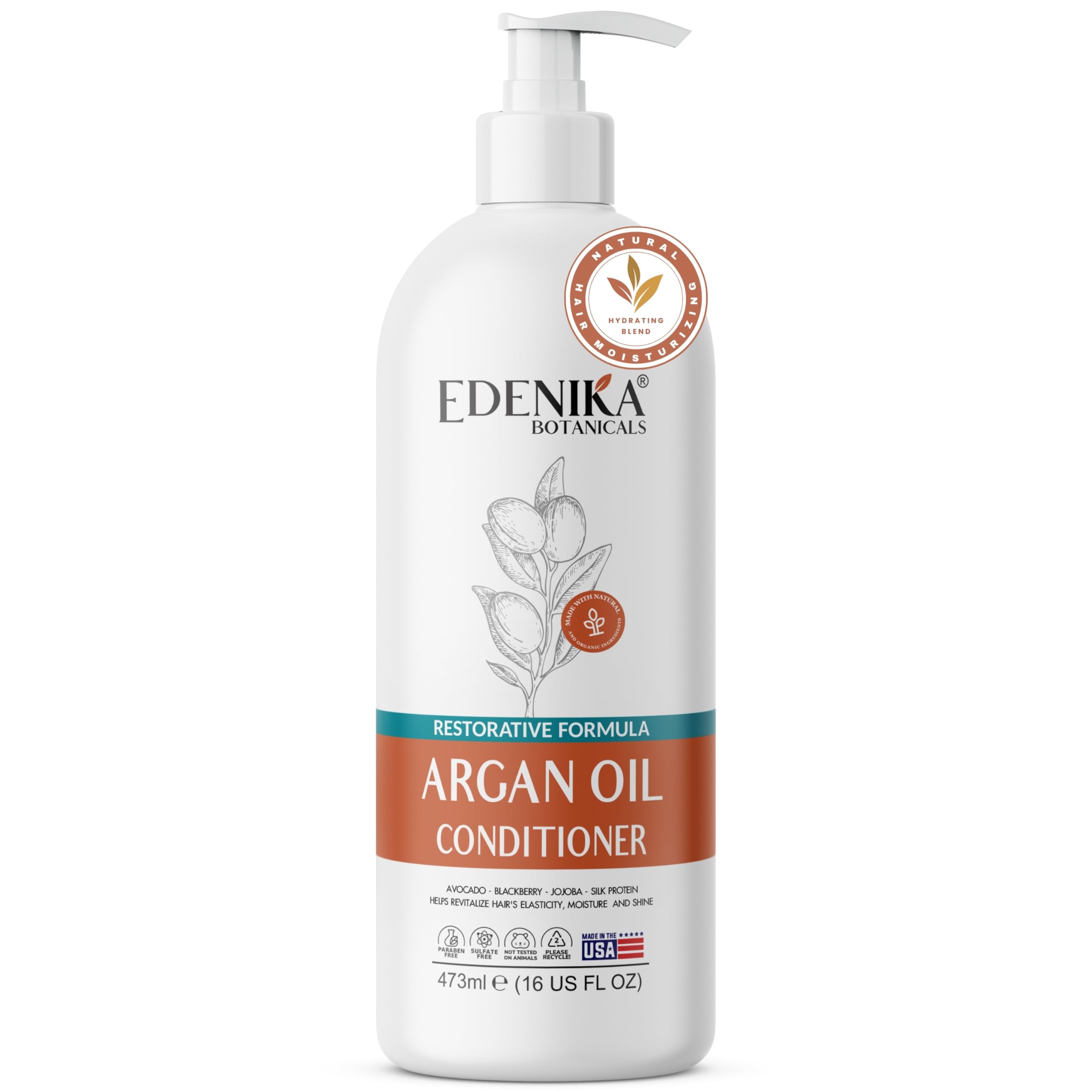 EDENIKA BOTANICALS argan oil conditioner bottle with smooth finish for daily hydration.