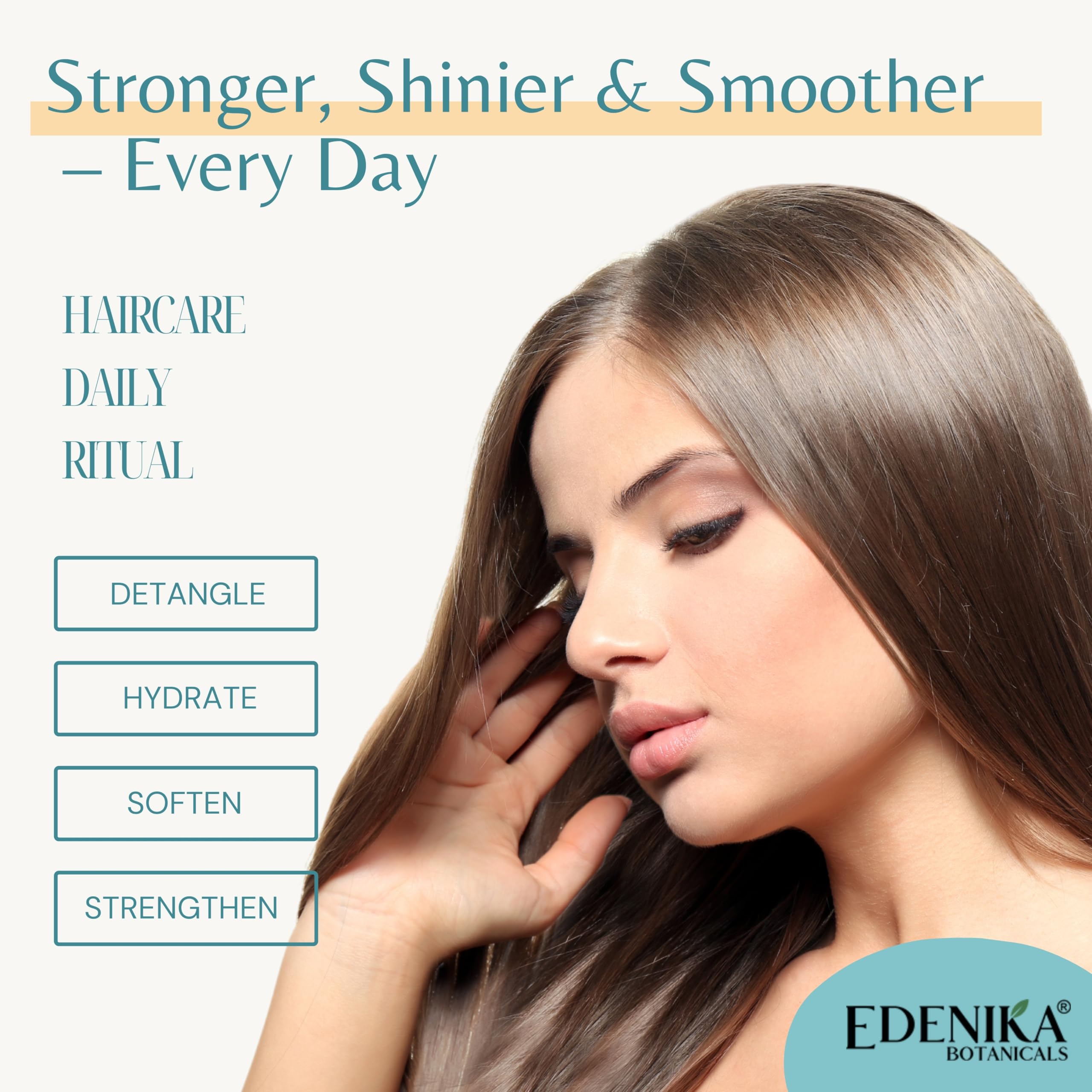 EDENIKA BOTANICALS daily-use bottle on bathroom sink for routine conditioning.