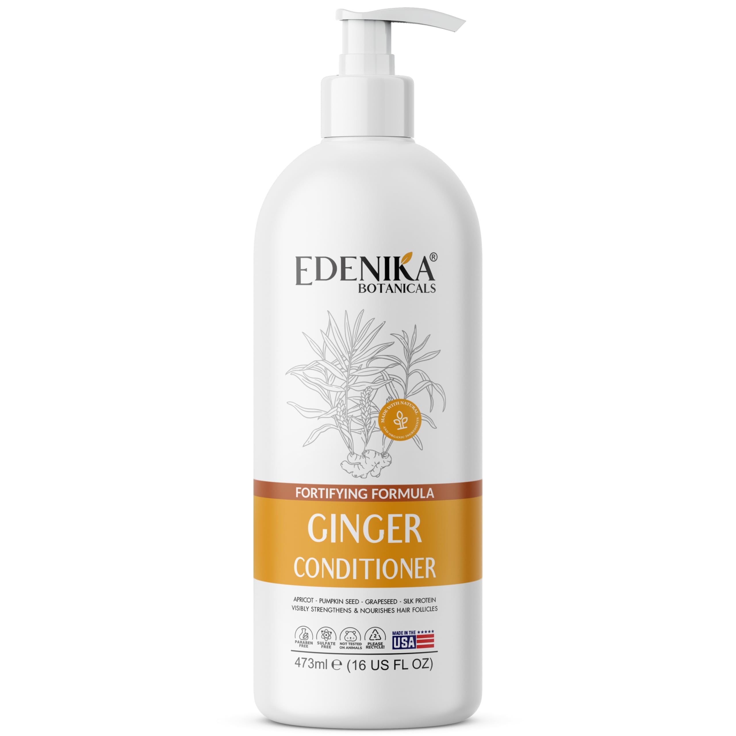 EDENIKA BOTANICALS ginger conditioner bottle for daily hydration and shine.