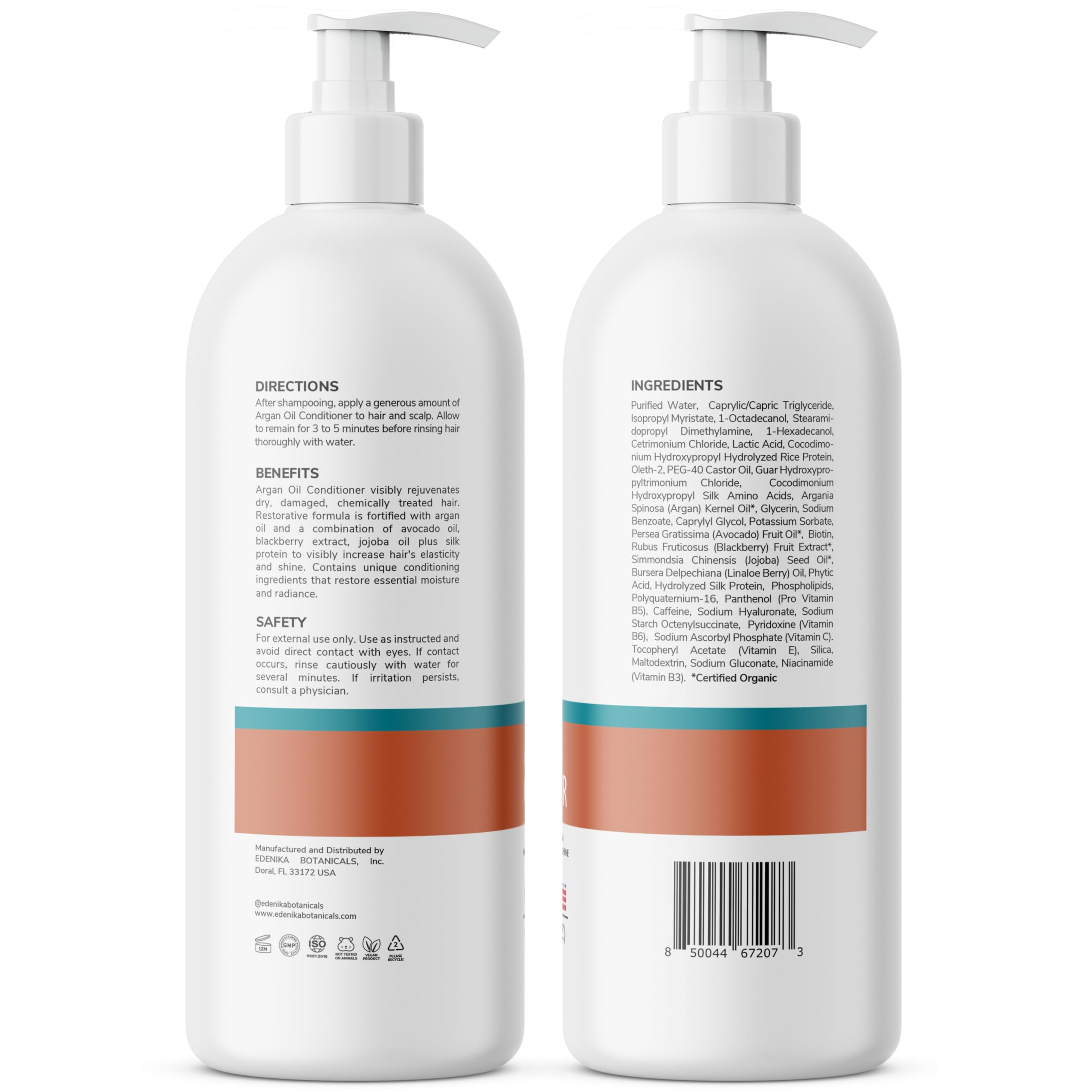 EDENIKA BOTANICALS pump dispenser bathed in natural light highlighting healthy hair shine.